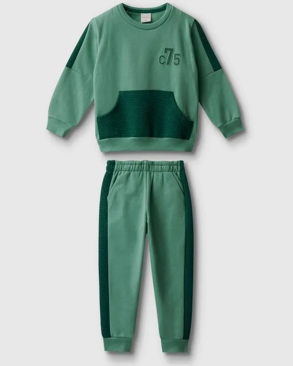 Conjunto Menino Blusão Bolso Canguru Em Moletom Flanelado - Carinhoso Verde - 6