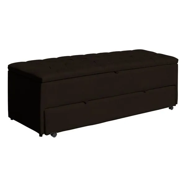 Calçadeira Sapateira Baú Solteiro Luna 90cm com Estofado Capitonê em Veludo Estrutura de Madeira Marrom Loja Sheep Calçadeira Sapateira Baú Solteiro Luna 90cm em Veludo com Estrutura de Madeira Marrom Loja Sheep