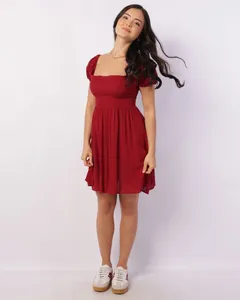 Vestido Feminino Curto Viscose Berry & Co. Trançado Vinho G