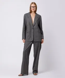 calça reta feminina de alfaiataria xadrez mindset cinza 44