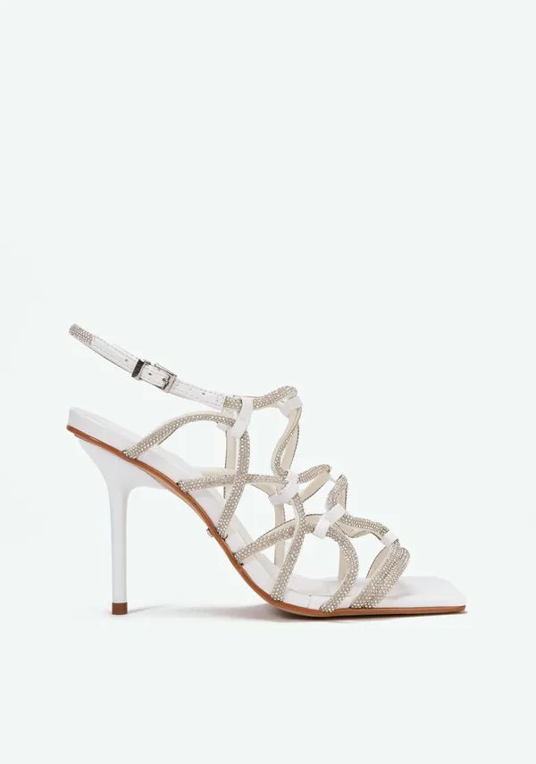 Sandália Salto Alto Strass Branco 34