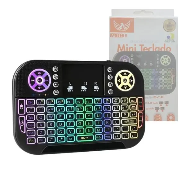 Mini Teclado sem Fio com Touchpad AL-313R Bluetooth Wireless Led 3 Cores Preto Altomex Mini Teclado sem Fio AL-313R Bluetooth Wireless Led Preto Altomex