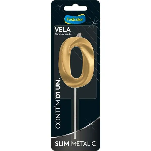 Vela Slim Metallic Nº0 Festcolor Ouro (MP)
