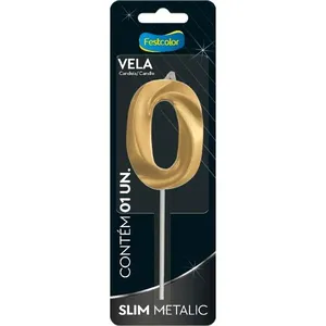 Vela Slim Metallic Nº0 Festcolor Ouro (MP)