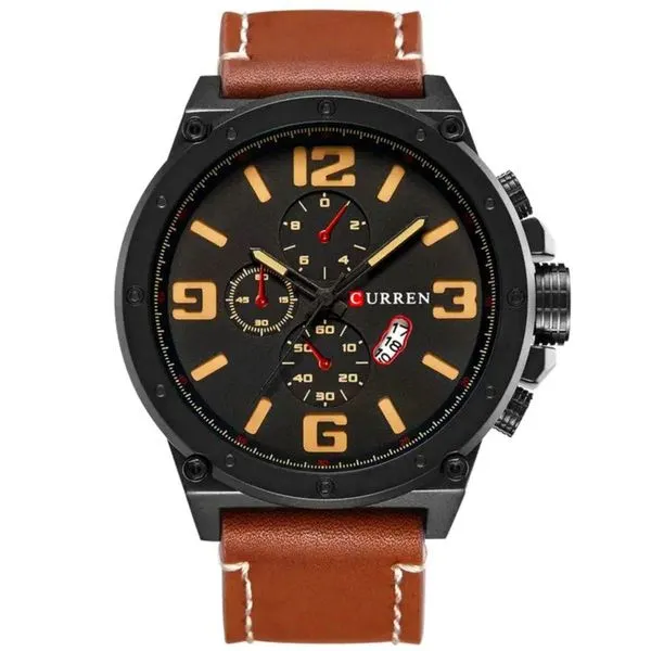 Relógio Masculino De Quartzo Mostrador Militar À Prova Da Água Design Esportivo Marrom