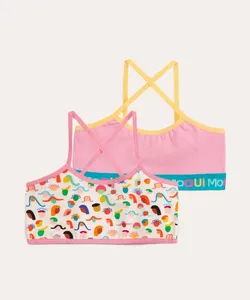 kit de 2 tops sutiãs infantis diversidade mooui multicor GG
