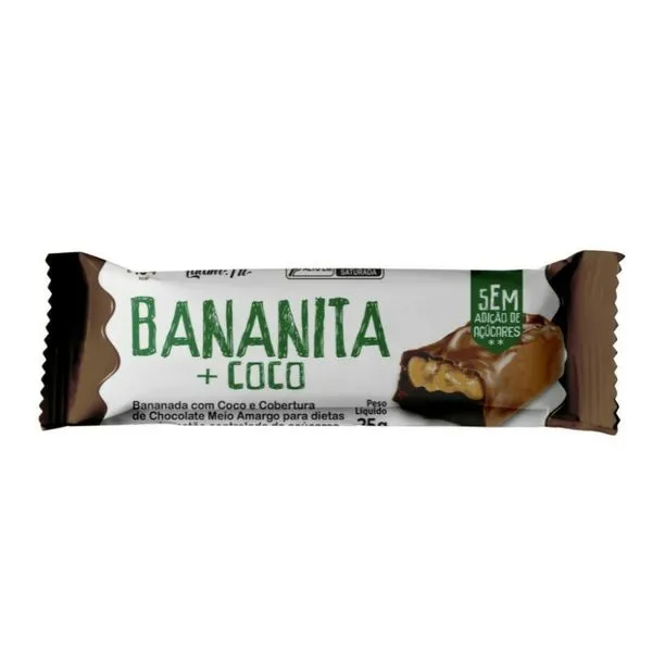 Bananada Bananita + Coco com Cobertura de Chocolate Meio Amargo Zero 25g