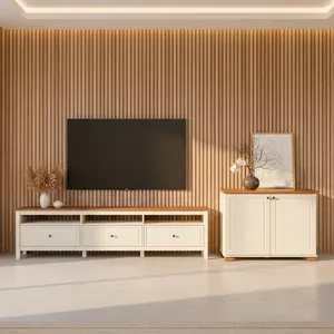 Conjunto de Sala Peças com Rack 2,10 e 1 Armário 2 Portas Ananda CabeCasa MadeiraOriginals Branco Off White/Mel Off White/Mel