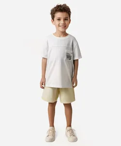 camiseta de algodão infantil com bolso texturizada off white 10