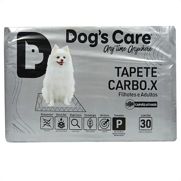 TAPETE HIGIÊNICO CARBO.X DOGS CARE PARA CÃES TAM P COM 30 UNIDADES 60CM X 55CM
