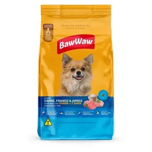 Ração Baw Waw Cães Sênior Raças Pequenas Carne, Frango e Arroz 900g