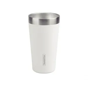 Copo Térmico Branco Em Aço Inox Tramontina Exata Sem Tampa 420ml