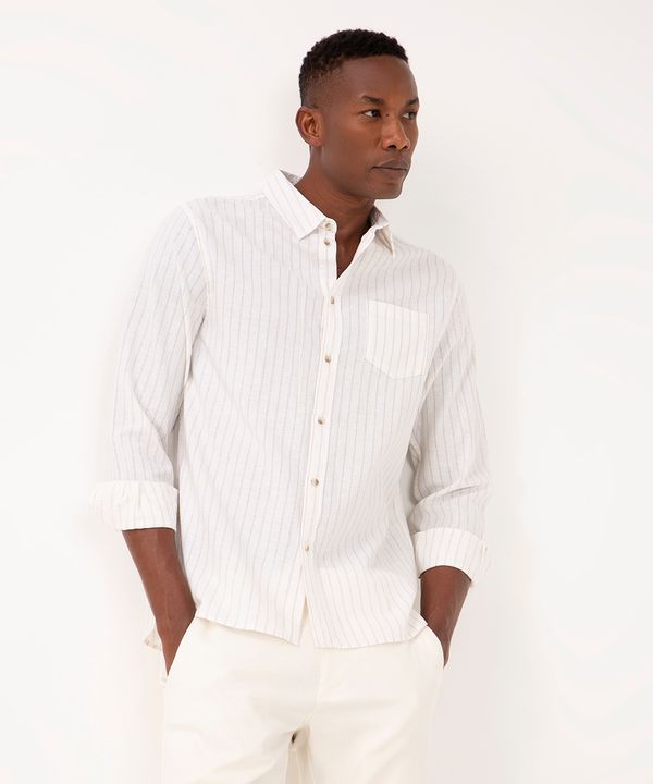 camisa com linho manga longa kaki G
