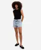 short feminino jeans cintura média destroyed azul 46
