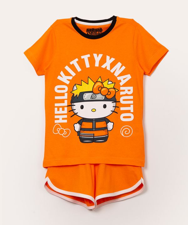 pijama infantil de algodão hello kitty naruto laranja 12