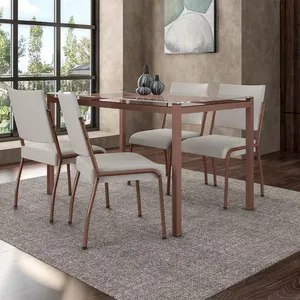 Mesa de Jantar Retangular Alexa com Tampo de Vidro de 140X80cm com 4 Cadeiras de Jantar Revestimento em Courino Fabone Incolor