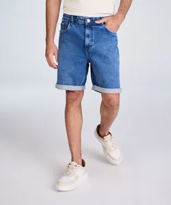 bermuda reta masculina jeans com barra dobrada azul 38