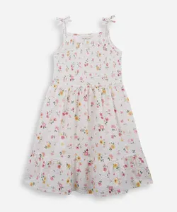vestido infantil de algodão franzido floral off white 10