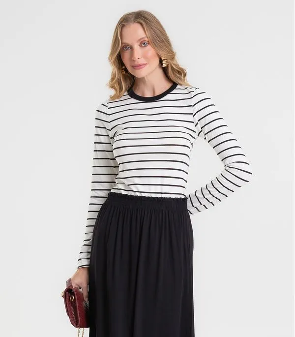 Blusa Manga Longa Feminina Listrada Plus Rovitex Bege Plus G4