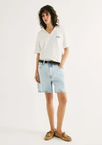 Bermuda Jeans Feminina Cintura Média - Azul 044