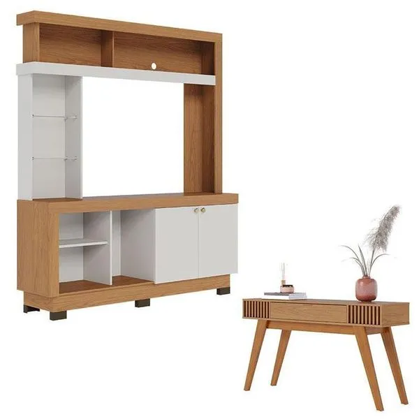 Estante Home Theater Valença Freijó Off White Com Aparador Riviera Freijó – Colibri