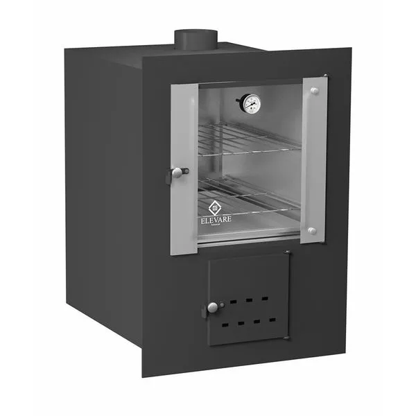 Forno a Lenha de Embutir para Fogão Elevare Industrial Master Preto com Porta de Vidro e Inox Forno a Lenha de Embutir Elevare Industrial Master Preto com Interior em Inox