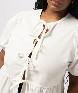blusa manga bufante com amarração plus size off white GG1