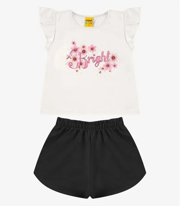 Conjunto Blusa com Shorts Menina Rovi Kids Bege 1