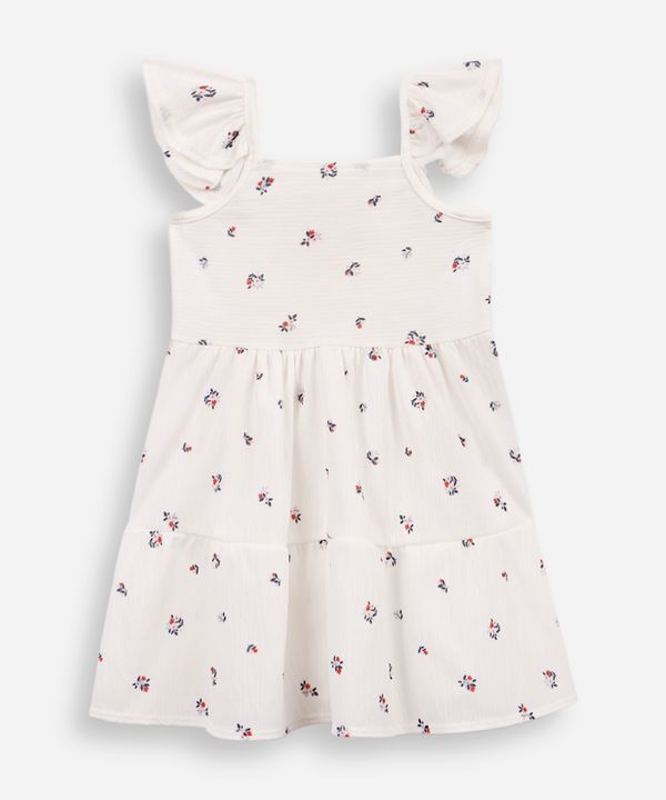 vestido infantil com recortes e babados floral texturizado off white 2