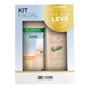 Kit Isdin Protetor Solar Facial Fotoprotector Fusion Water FPS 50 Cor Clara 50ml + Água Micelar 400ml