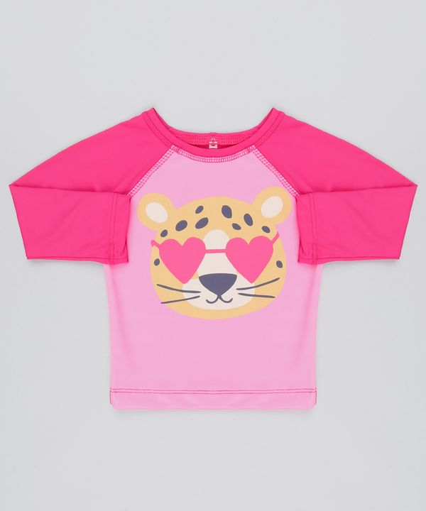 Blusa de Praia Infantil Oncinha Manga Longa Rosa 4