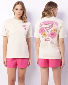 Camiseta Feminina Estampa Frente E Verso Manga Curta Bege G