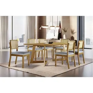 Sala De Jantar Com 6 Lugares Mesa E Cadeiras Móveis Mix Cinamomo/cinza Prata