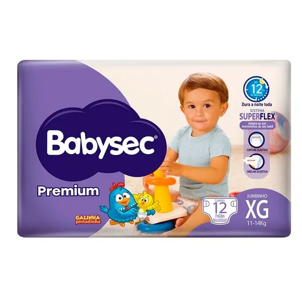 Fralda Descartável Babysec Galinha Pintadinha Premium XG 12 Tiras