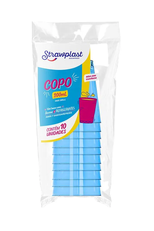 Copo Descartável Strawplast 200ml com 10 Unidades Azul