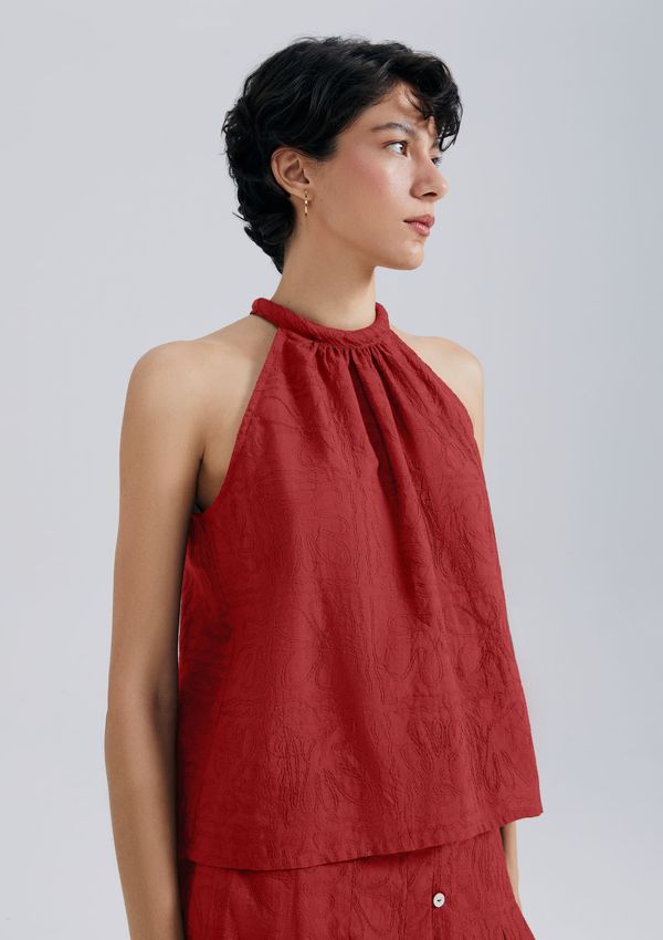 Regata Feminina Bordada Decote Halterneck - Vermelho G