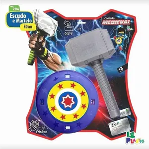 Conjunto Escudo e Martelo Heróis de Plástico 60cm Dois Brinquedos em um Le Plastic Conjunto Escudo e Martelo Heróis de Plástico 60cm Le Plastic