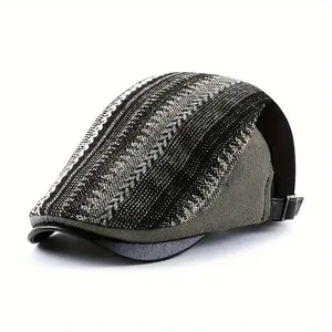 Boina Vintage Estilo Britânico - , Listrado Com Fivela Ajustável Preto