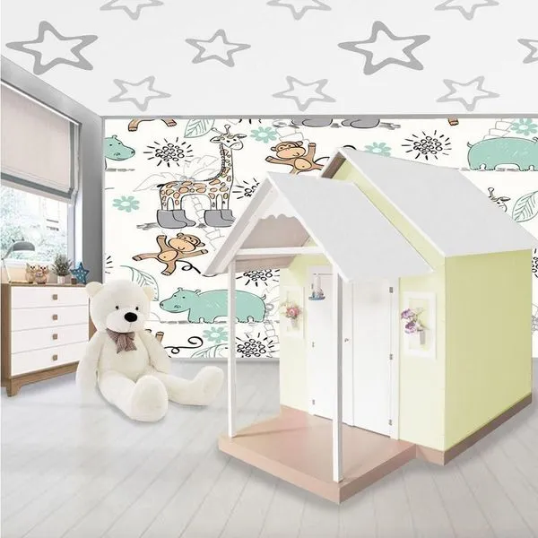 Casinha de Brinquedo Infantil em MDF L12 com Varandinha Telhado Branco e Amarelo Criança Feliz Casinha de Brinquedo Infantil em MDF L12 Telhado Branco e Amarelo Criança Feliz