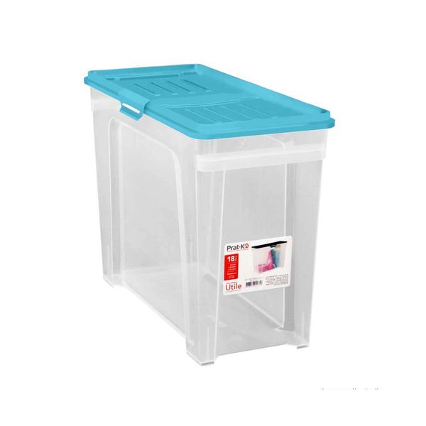 Caixa organizadora Utile incolor 18L com tampa azul Prat-k