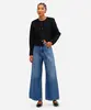 calça wide leg feminina jeans com cinto azul 34