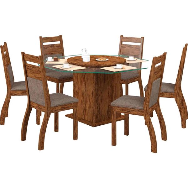 Mesa de Jantar 6 Cadeiras, Oitavada - Viero Móveis Bianca Avelã / Canela
