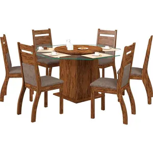 Mesa de Jantar 6 Cadeiras, Oitavada - Viero Móveis Bianca Avelã / Canela