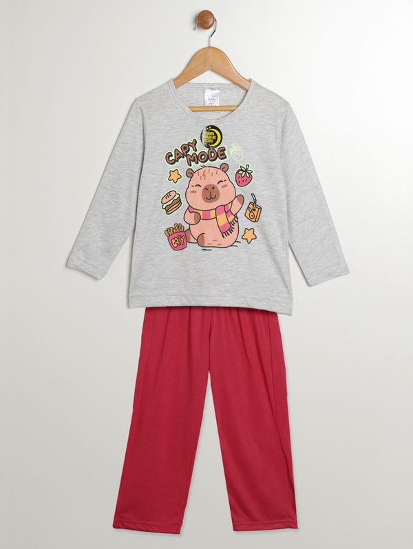 Pijama Longo Capivara Infantil Para Menina- MESCLA/ROSA 4