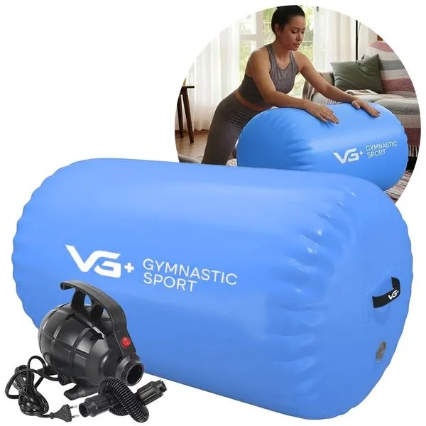 Rolo Inflável para Ginástica 120cm Roller Yoga com Bomba Elétrica 220v VG Plus Azul