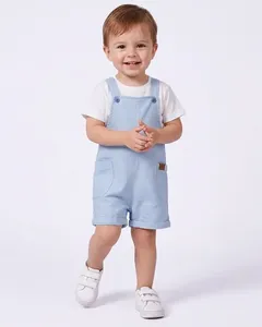 Macaquinho Bebê Sarja com Bolsos Laterais Azul 3