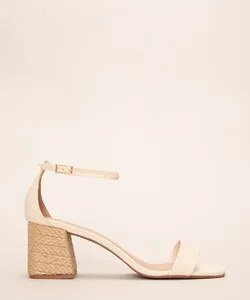 sandália feminina salto médio com rafia bico quadrado off white 36