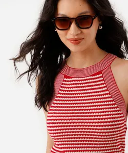 blusa halterneck feminina de tricot listrada texturizada rosa PP
