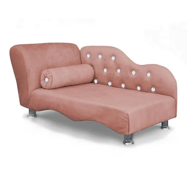 Caminha Mini Poltrona Divã Strass para Cães e Gato Loja Sheep Veludo Rose Rosa 62cm Caminha Mini Poltrona Divã para Pet Loja Sheep Veludo Rose Rosa com Almofada