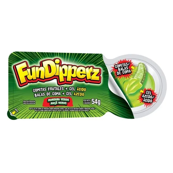 Bala De Goma Fundipperz Com Gel Azedo Morango Frutos Do Bosque E Maçã Verde 54g GOMA C/GEL AZEDO FUNDIPPERZ 54G MORANGO